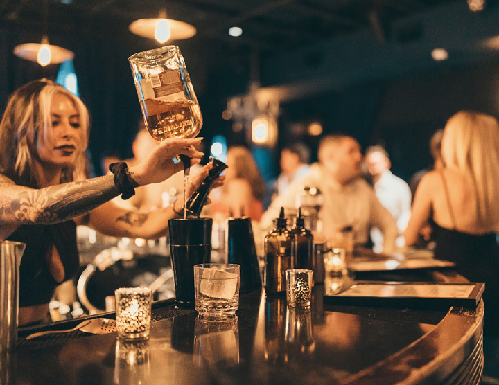 Bartender making drinks