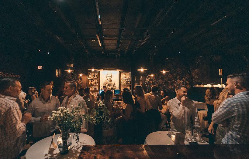 View of inside of restaurant with people